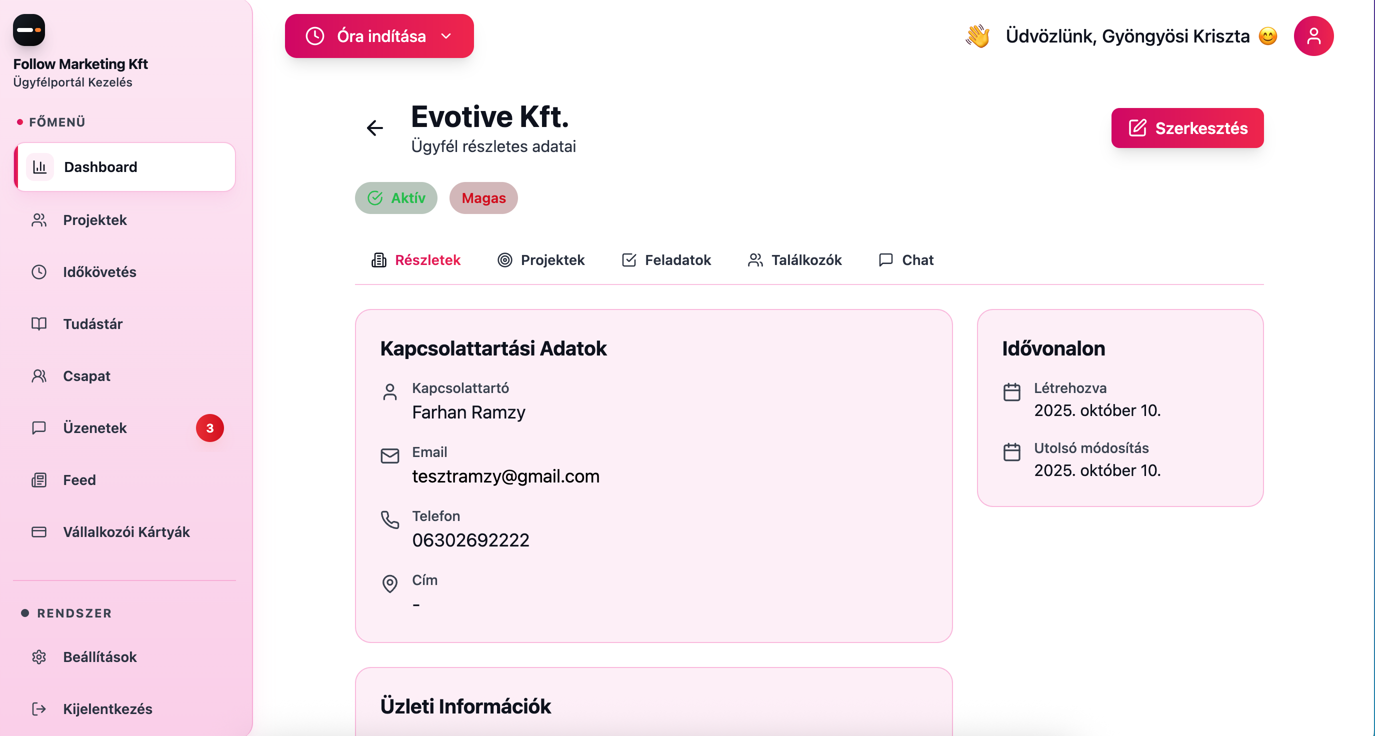 Follow Marketing Project Manager Portál - Projektek kezelése, időkövetés, ügyfelek és feladatok